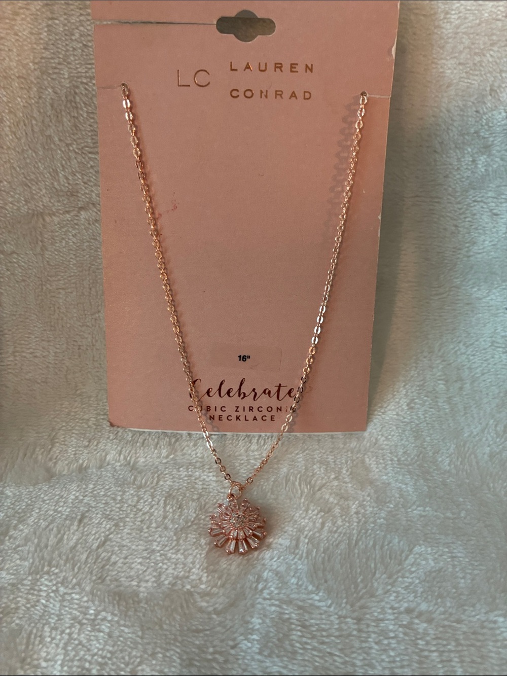 LC Lauren Conrad Rose Gold Sunburst Pendant Necklace with Cubic Zirconia